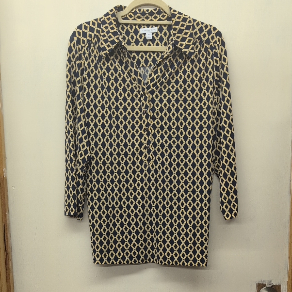 Charter Club Navy and Yellow Geometric Shirt